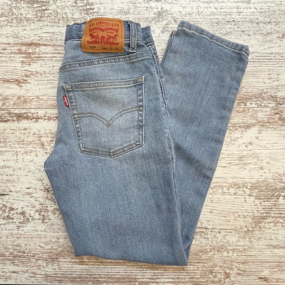 Levi's 510 Kids Classic Denim Jeans Light Blue Adjustable Waist Size 10 Regular